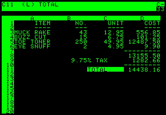 Screenshot of VisiCalc on the Apple II. Photo: apple2history.org